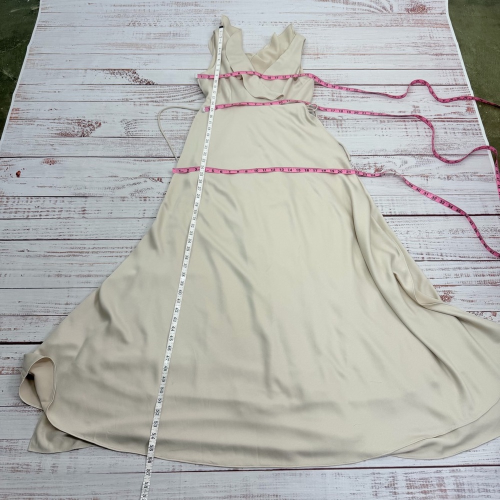 BHLDN Sachin & Babi Size 4 Tansy Satin Oyster Ruffle Lined Maxi Wrap Dress - Picture 8 of 16